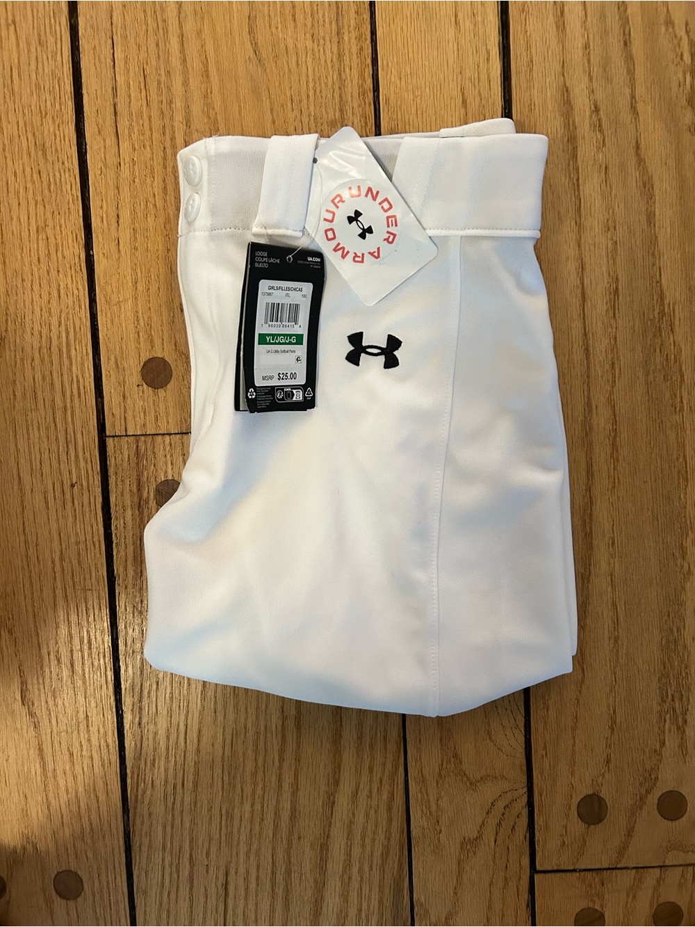 Under Armour Kids White Softball Pants with Black Logo